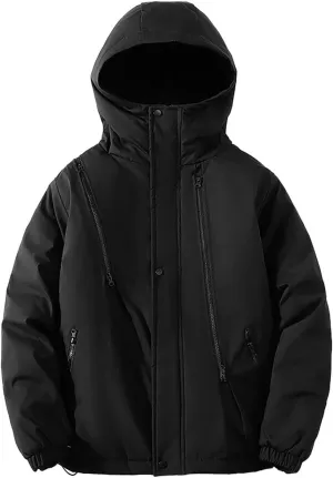 Hooded Puffer Jacket for Men Winter Warm Winter Lightweight Coat Water Repellent Windproof Insulated Jacket Outwear