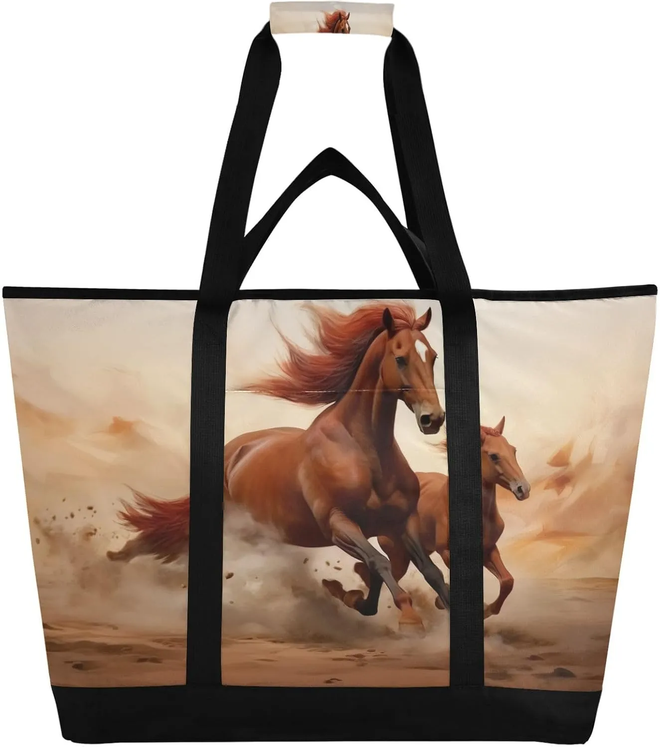 Horse Reusable Insulated Lunchbox Cooler Bag, Leakproof Kitchen Grocery Bag Collapsible Portable Cooler Tote Bag for Picnic, Camping, Office, Travel