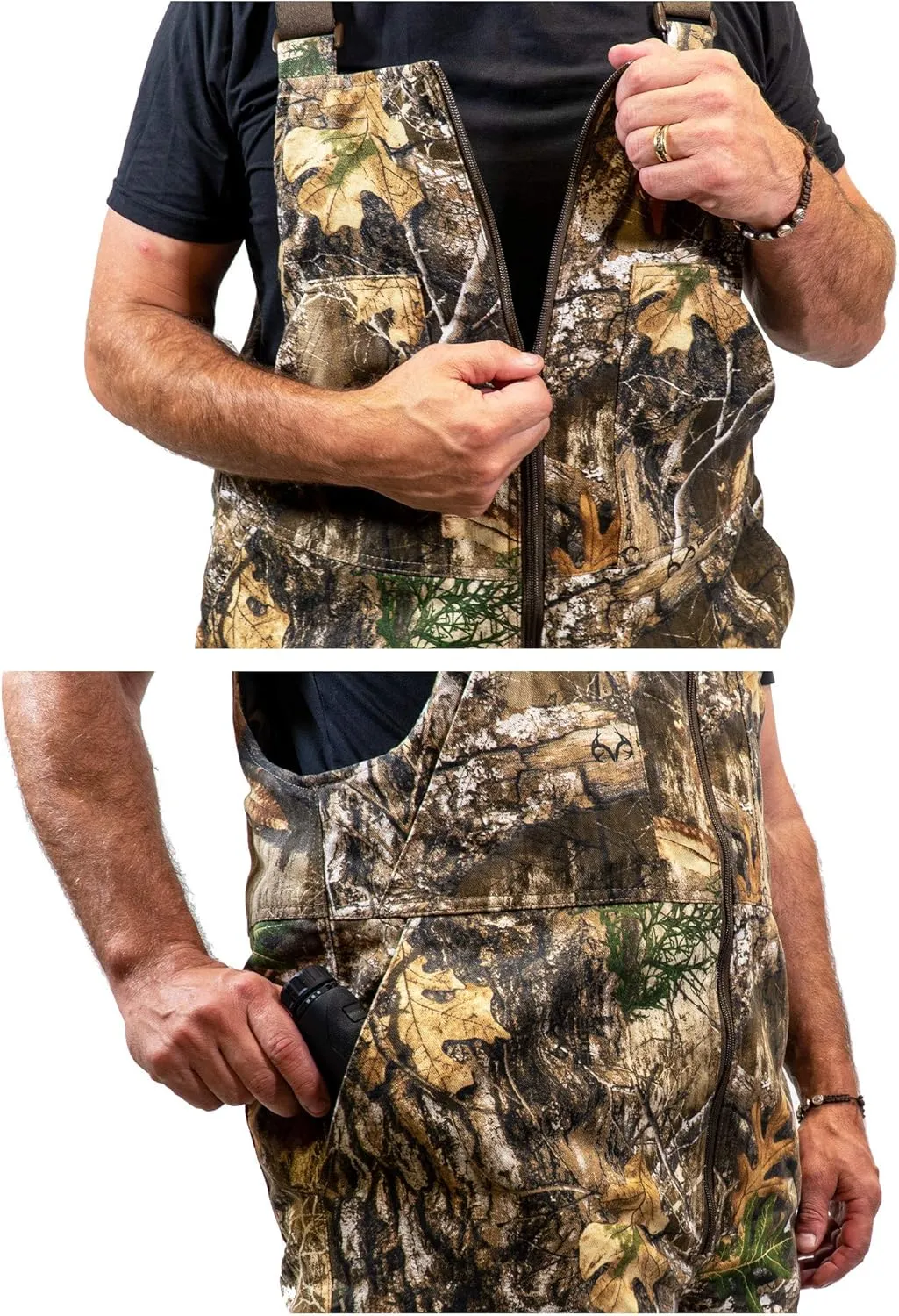 HOT SHOT Men’s Insulated Camo Bib, Ultra-Quiet Adjustable Overalls, Cold Weather Hunting Coveralls for Men