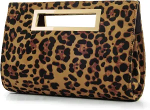 HOXIS Classic Crocodile Pattern Faux Patent Leather Metal Grip Cut it out Clutch with Shoulder Strap Womens Handbag (Leopard Print)