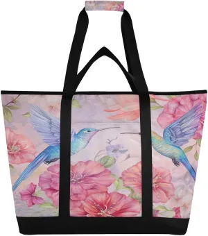 Hummingbirds Flowers Reusable Insulated Lunchbox Cooler Bag, Leakproof Kitchen Grocery Bag Collapsible Portable Cooler Tote Bag for Picnic, Camping, Office, Travel