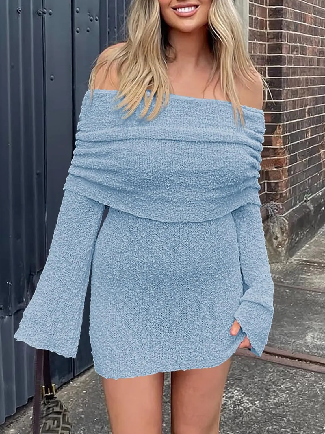 Imily Bela Womens Beach Swimsuit Cover Ups Summer Off The Shoulder Long Bell Sleeve Sheer Mini Dress