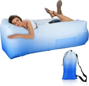 Inflatable Couch Air Sofa - Portable Gradient Color Inflatable Lounger for Camping, Hiking, Festival & Beach Accessories - Waterproof and Easy to Set Up Camping Essentials Beach Gear (Sky)