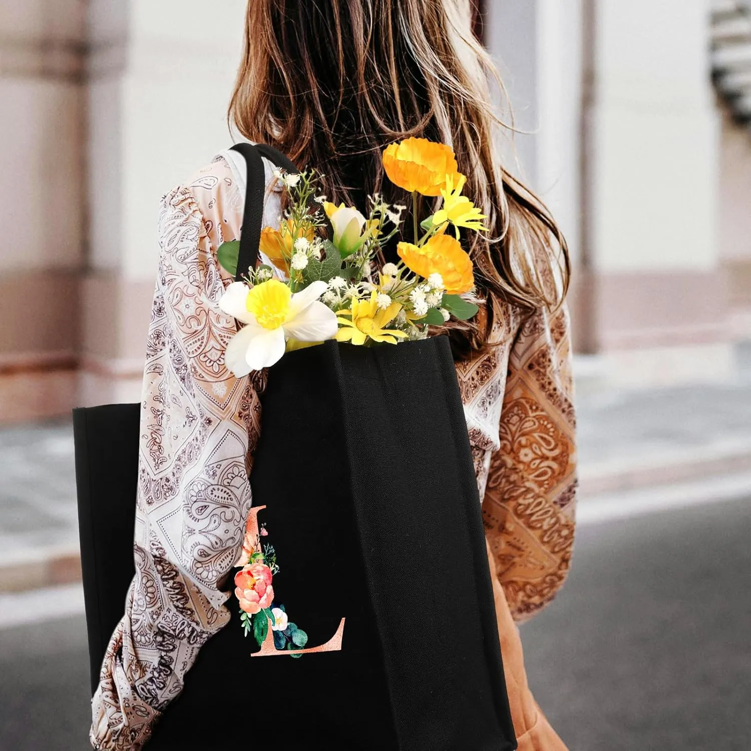 Initial Canvas Tote Bag for Women Personalized Birthday Gift Makeup Bag Monogram Initial Tumbler for Mother