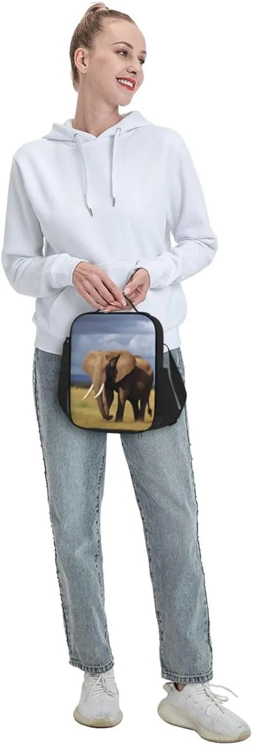 Insulated Lunch Bag for Women Men Grassland Elephant Lunch Box for Adult Reusable Lunch Tote Bag for Work Picnic Travel