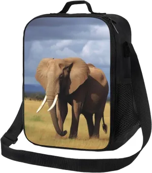 Insulated Lunch Bag for Women Men Grassland Elephant Lunch Box for Adult Reusable Lunch Tote Bag for Work Picnic Travel