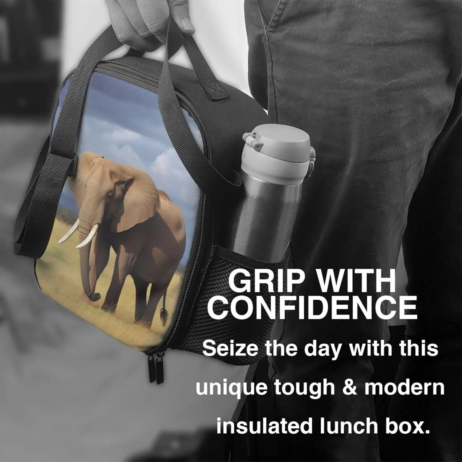 Insulated Lunch Bag for Women Men Grassland Elephant Lunch Box for Adult Reusable Lunch Tote Bag for Work Picnic Travel