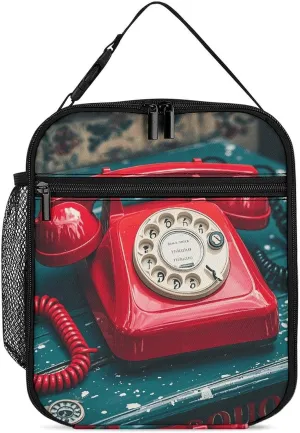 Insulated Lunch Bag for Women Men Portable Small Lunch Bags England UK Retro London Telephone Reusable Lunch Box with Side Mesh Leakproof Cooler Bags for Work Travel Picnics