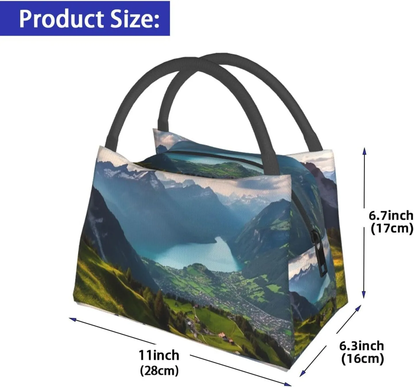 Insulated Lunch Bag Lunch box for Women Men Reusable Cooler Bag Switzerland Alps Lunch Bag Portable Lunch Tote Bag Leakproof Lunchbox for Work Travel Picnic Office