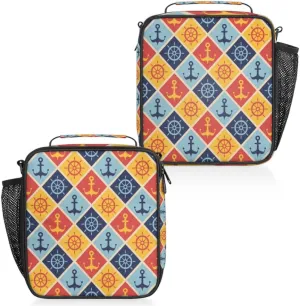 Insulated Lunch Bag Reusable Waterproofing Maritime Mood Lunch Box with Shoulder Strap Handle and Water Bottle Net Bag for Travel Camping Beach Picnic