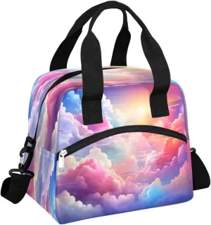 Insulated Lunch Bag Sunrise Pink Cloud Lunch Box for Women Men Reusable Lunch Tote Bag with Adjustable Shoulder Belt Portable Lunchbox Cooler Bag Organizer for Office Work Picnic