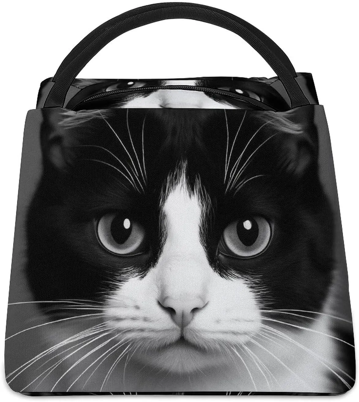 Insulated Lunch Tote Bag for Women, Cute Large Capacity Lunch Box Waterproof Thermal Cooler Bags White Black Cat Handbags