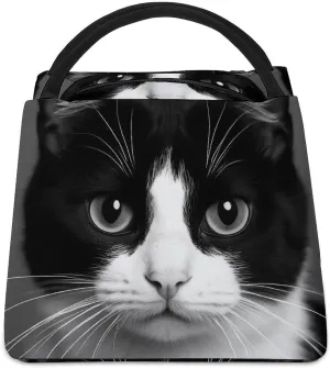 Insulated Lunch Tote Bag for Women, Cute Large Capacity Lunch Box Waterproof Thermal Cooler Bags White Black Cat Handbags
