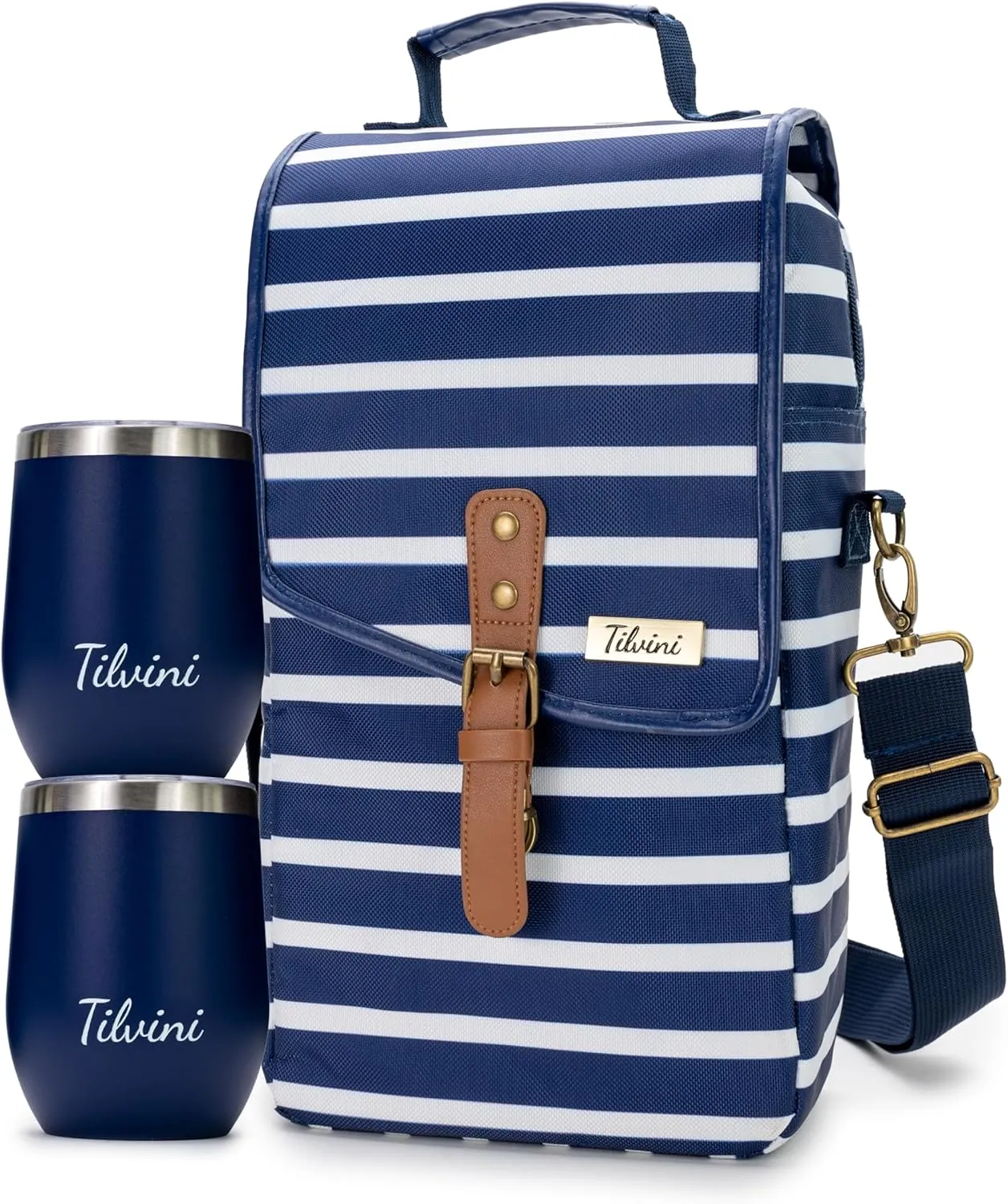 Insulated Wine Tote Bag With 2 Stainless Wine Glasses. 2 Bottle Wine Bag For Boating Travel. Wine Cooler Bag For Beach. Portable Wine Carrier & Tumblers For Picnic. Outdoor Wine Lovers Gift