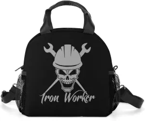 Iron Worker Skull Portable Lunch Box Crossbody Bag Tote Insulated with Adjustable Strap Work Beach Picnic