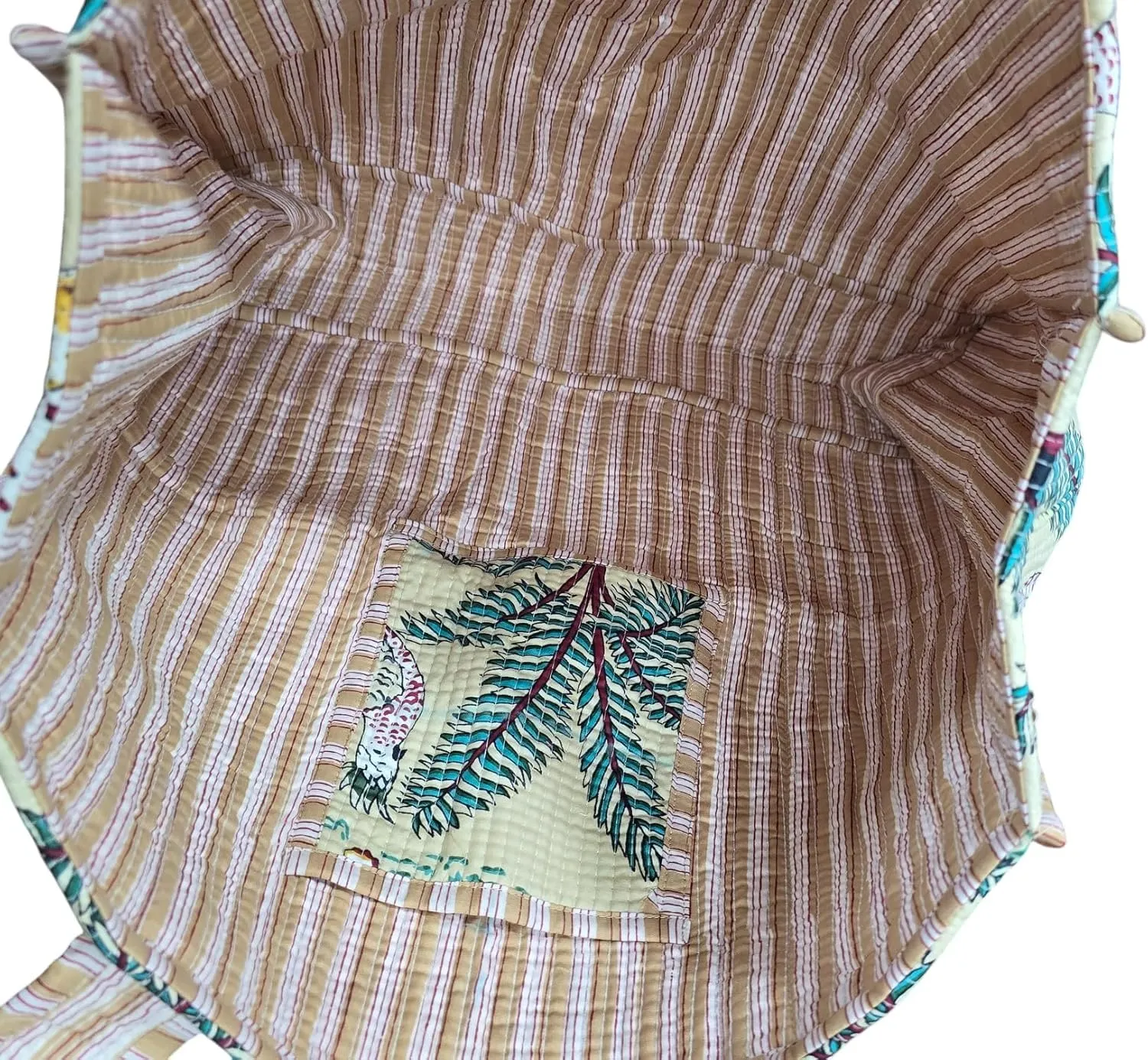JAIPURIGARMENT Jungle Handblock Printed Cotton Quilted Tote Bag | Lighweight Shoulder Quilted Tote Bag