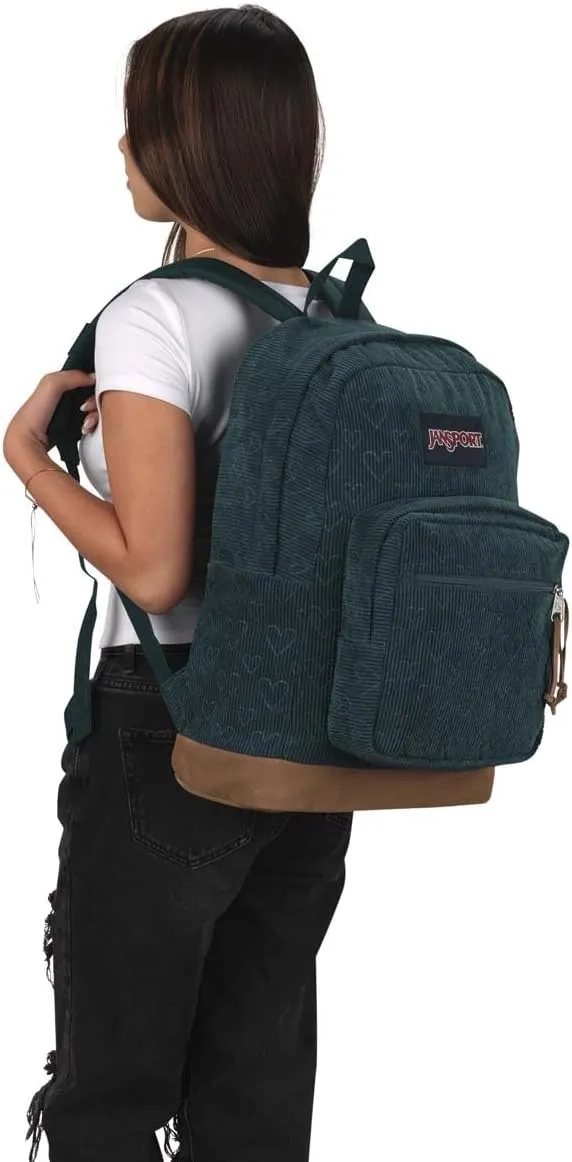 JanSport Right Pack Expressions Backpack - Travel, Work, or Laptop Bag - Embossed Hearts Green