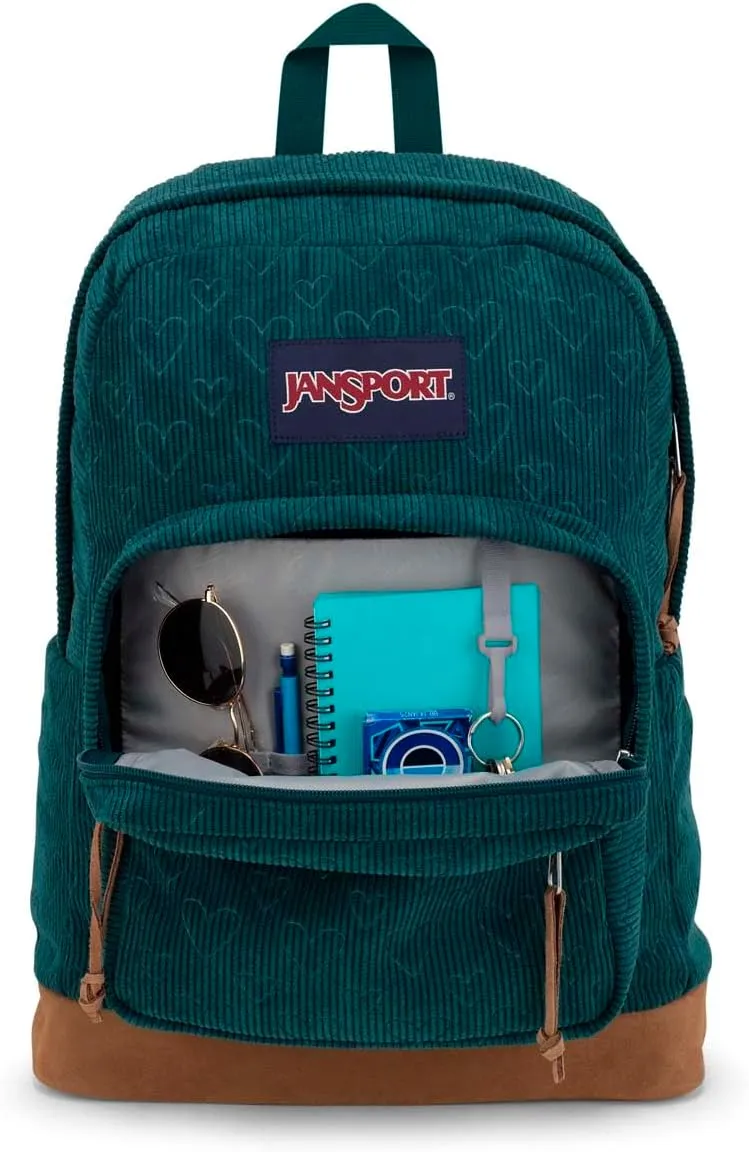 JanSport Right Pack Expressions Backpack - Travel, Work, or Laptop Bag - Embossed Hearts Green