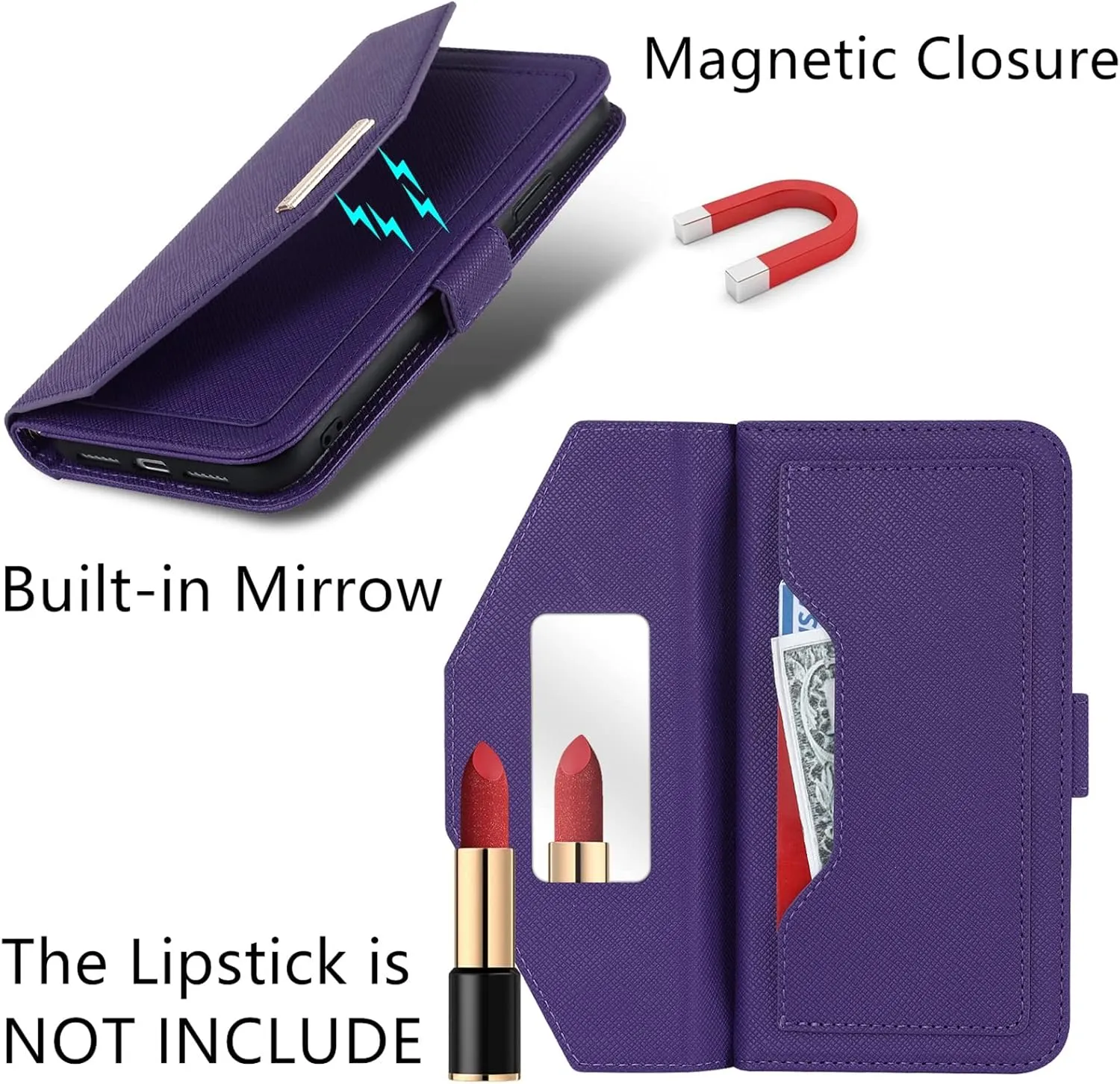 Jaorty Crossbody Wallet for Google Pixel 7 Pro Case with Adjustable Lanyard Strap Credit Card Holder 6.7",PU Leather Handbag Purse Kickstand Make Up Mirror Cover Case for Men Women Girl,Purple