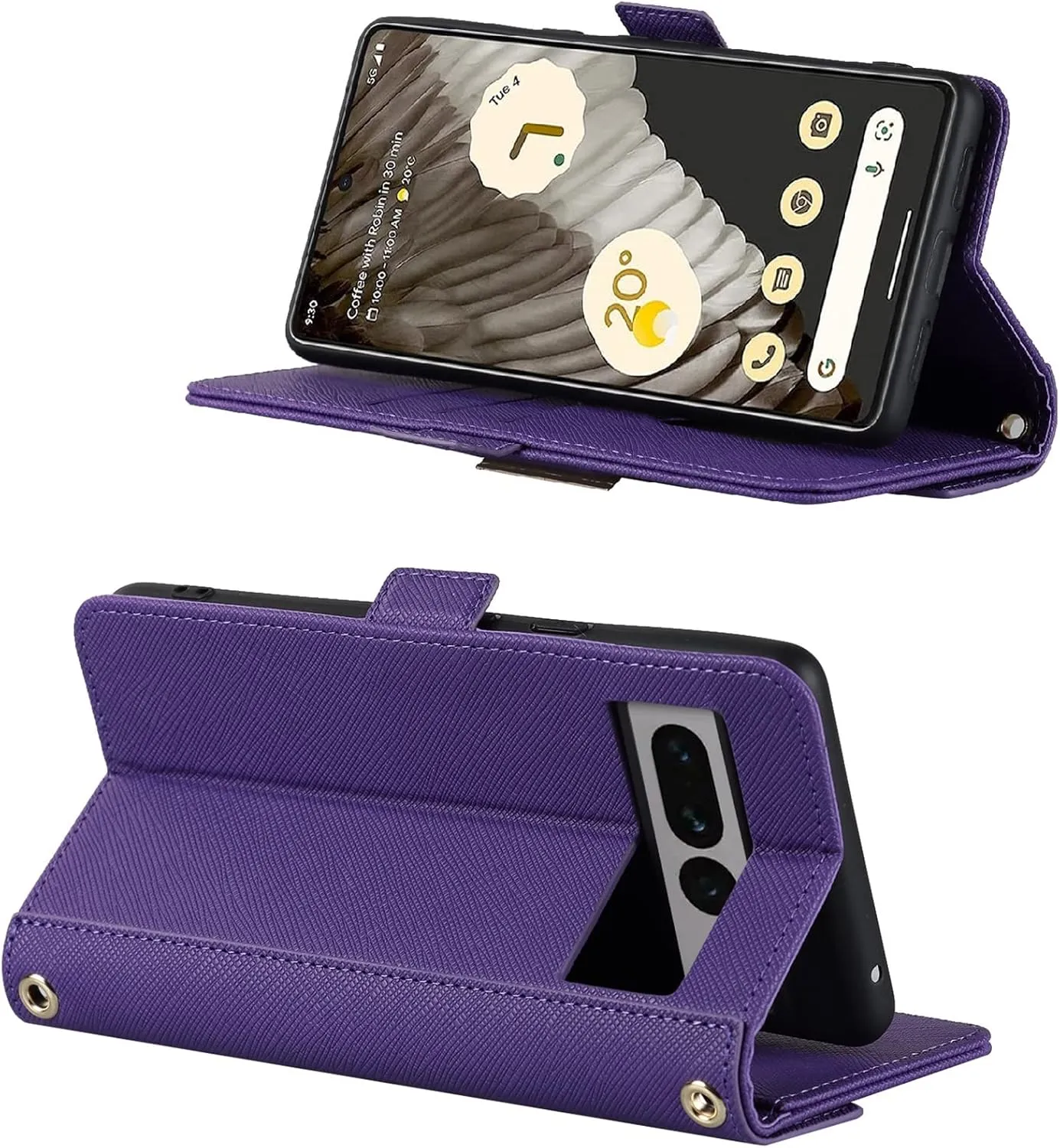 Jaorty Crossbody Wallet for Google Pixel 7 Pro Case with Adjustable Lanyard Strap Credit Card Holder 6.7",PU Leather Handbag Purse Kickstand Make Up Mirror Cover Case for Men Women Girl,Purple