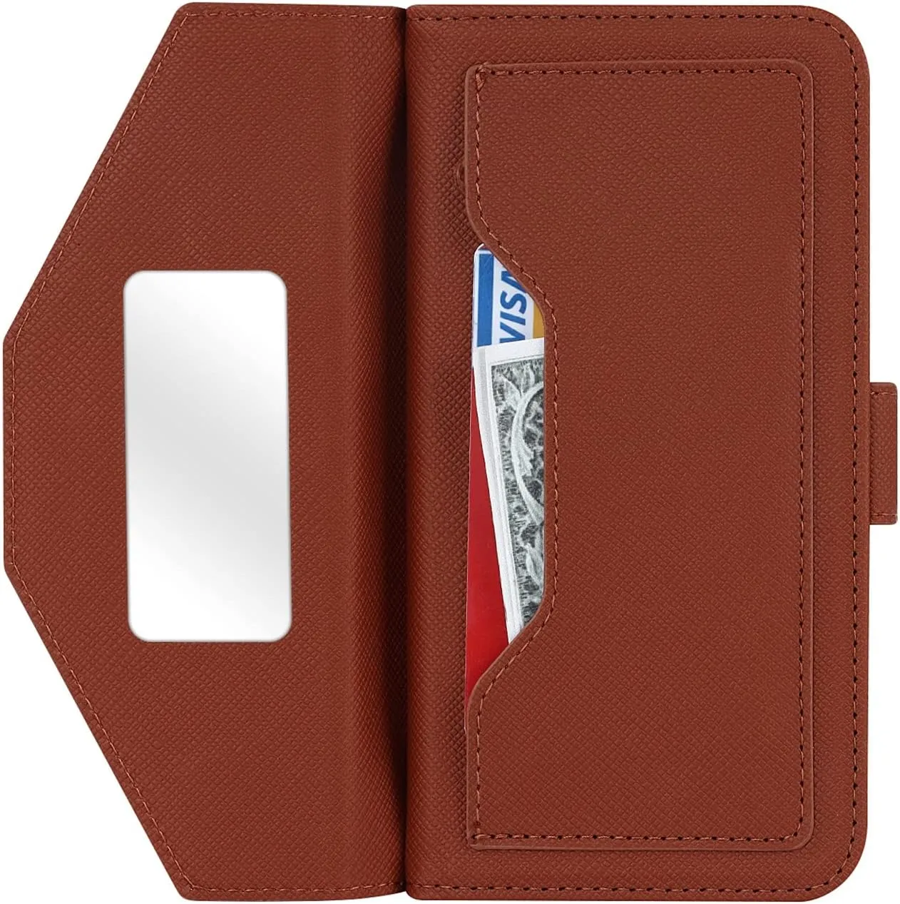 Jaorty Crossbody Wallet for iPhone 15 Pro Case with Adjustable Lanyard Strap Credit Card Holder 6.1",PU Leather Handbag Purse Kickstand Make Up Mirror Cover Case for Men Women Girl,Brown