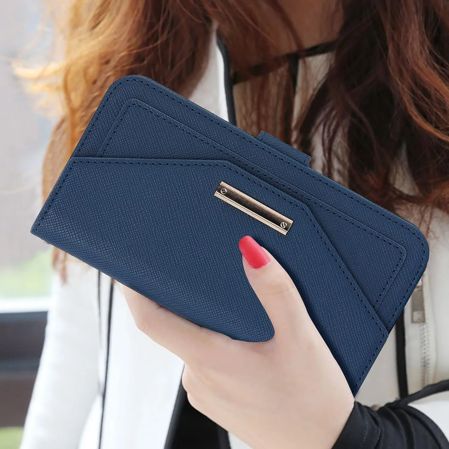 Jaorty Crossbody Wallet for iPhone 16 Pro Case with Strap, Credit Card Holder,Adjustable Shouler Lanyard, 6.3",PU Leather Handbag Purse Kickstand Make Up Mirror Cover Case for Women Girl,Blue