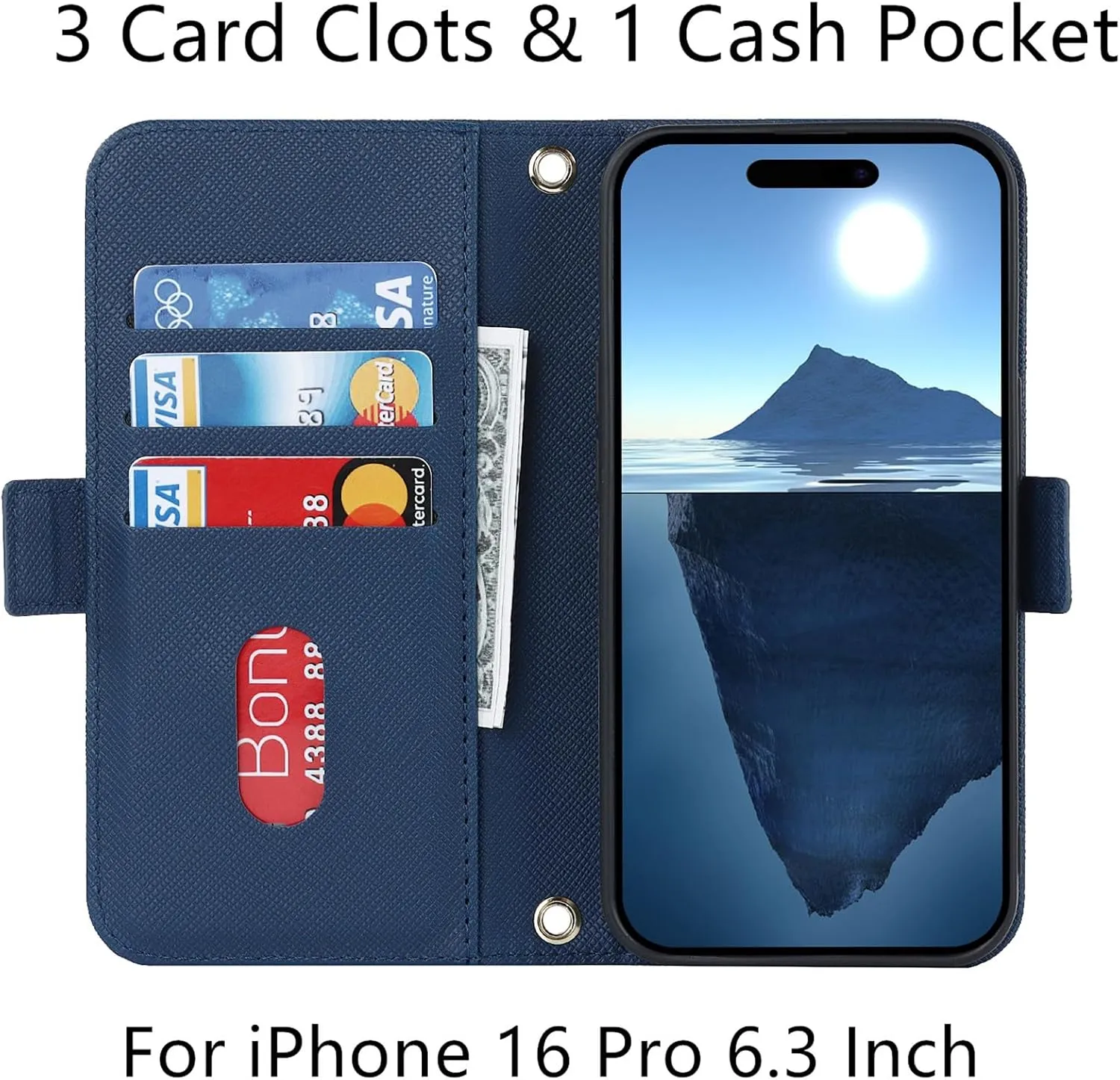 Jaorty Crossbody Wallet for iPhone 16 Pro Case with Strap, Credit Card Holder,Adjustable Shouler Lanyard, 6.3",PU Leather Handbag Purse Kickstand Make Up Mirror Cover Case for Women Girl,Blue