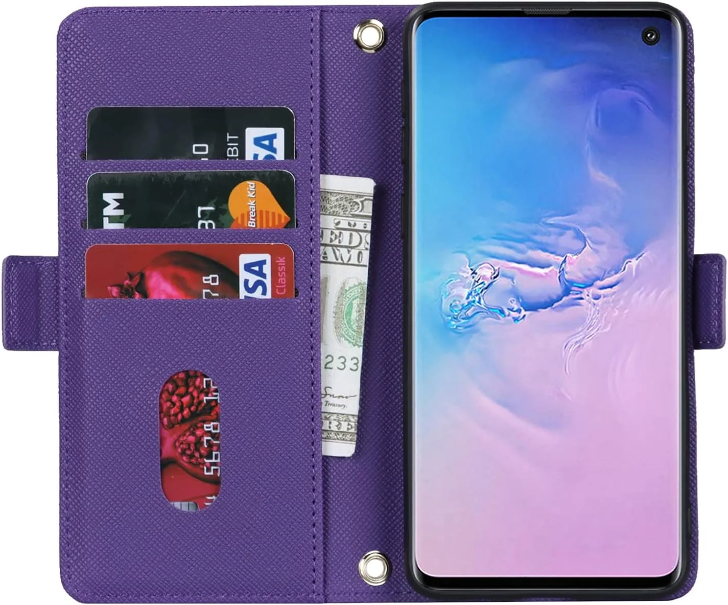 Jaorty Crossbody Wallet for Samsung Galaxy S10 Case with Adjustable Lanyard Strap Credit Card Holder 6.1",PU Leather Handbag Purse Kickstand Make Up Mirror Cover Case for Men Women Girl,Purple