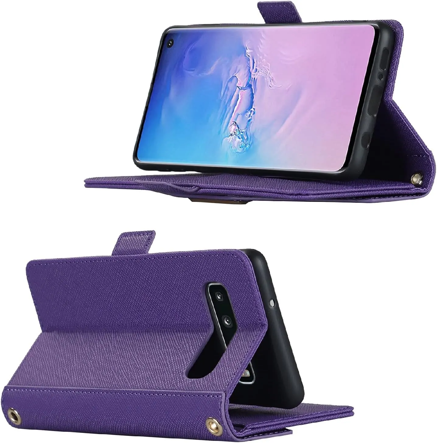 Jaorty Crossbody Wallet for Samsung Galaxy S10 Case with Adjustable Lanyard Strap Credit Card Holder 6.1",PU Leather Handbag Purse Kickstand Make Up Mirror Cover Case for Men Women Girl,Purple