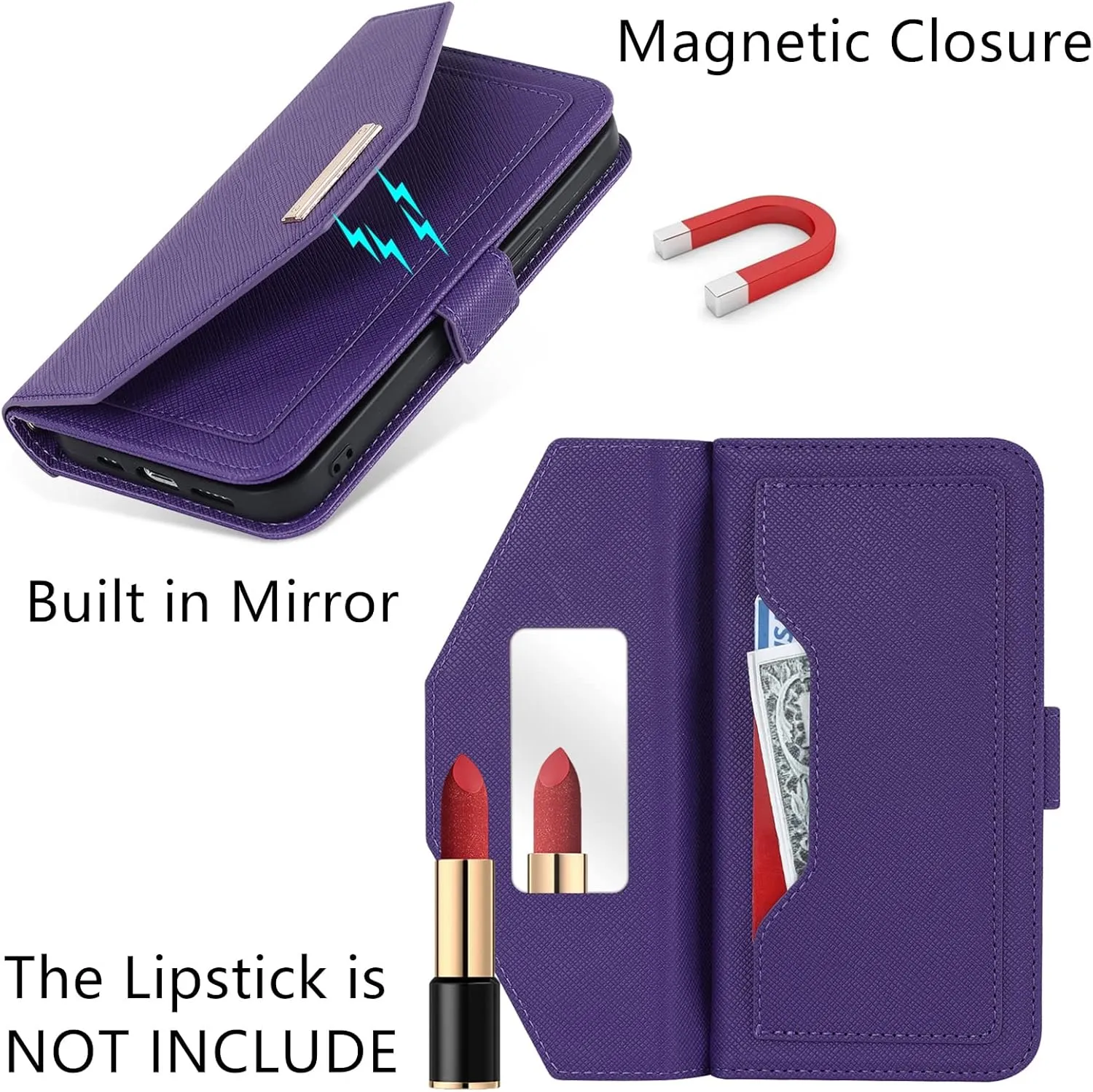 Jaorty Crossbody Wallet for Samsung Galaxy S10 Case with Adjustable Lanyard Strap Credit Card Holder 6.1",PU Leather Handbag Purse Kickstand Make Up Mirror Cover Case for Men Women Girl,Purple