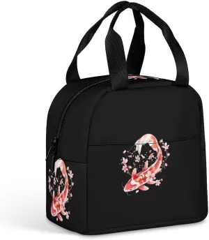 Japanese Fish Cherry Flower Reusable Lunch Bento Box Insulated Portable Handbags for Office Work Picnic for Men Women