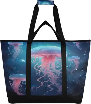 Jellyfish Reusable Insulated Lunchbox Cooler Bag, Leakproof Kitchen Grocery Bag Collapsible Portable Cooler Tote Bag for Picnic, Camping, Office, Travel
