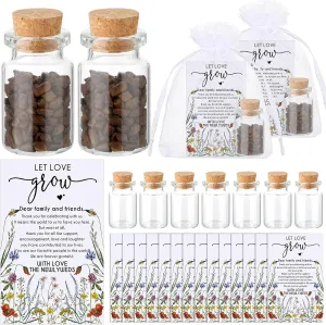 Jinei 100 Sets Wedding Favor for Guests 100 Small Glass Bottles with Cork Stopper 100 Wedding Thank Cards and 100 Organza Bags, No Seeds(Flower)