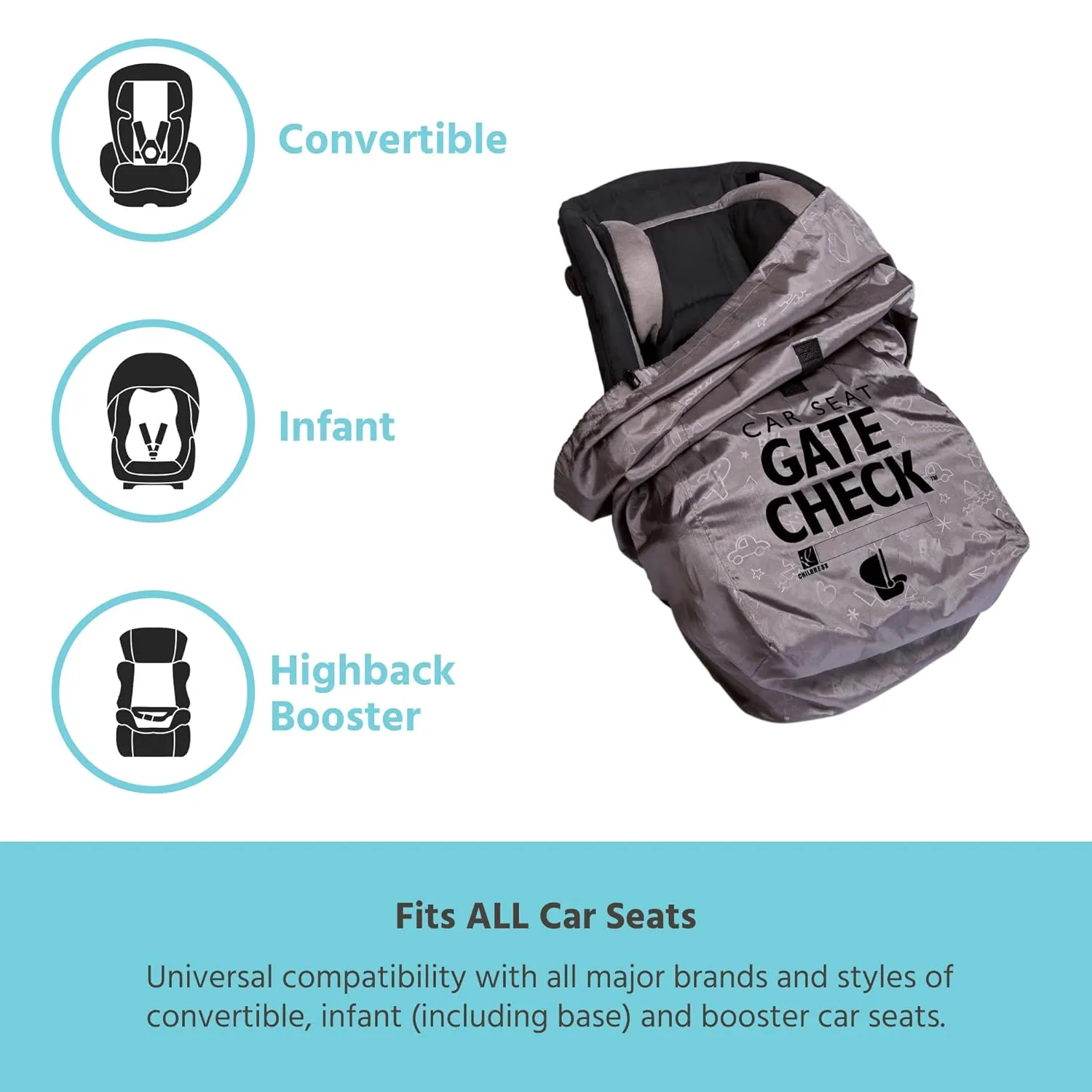 J.L. Childress Deluxe Gate Check Bag for Car Seats - Premium Heavy-Duty Durable Air Travel Bag, Backpack Straps - Fits Convertible Car Seats, Infant Carriers & Booster Seats (Grey)