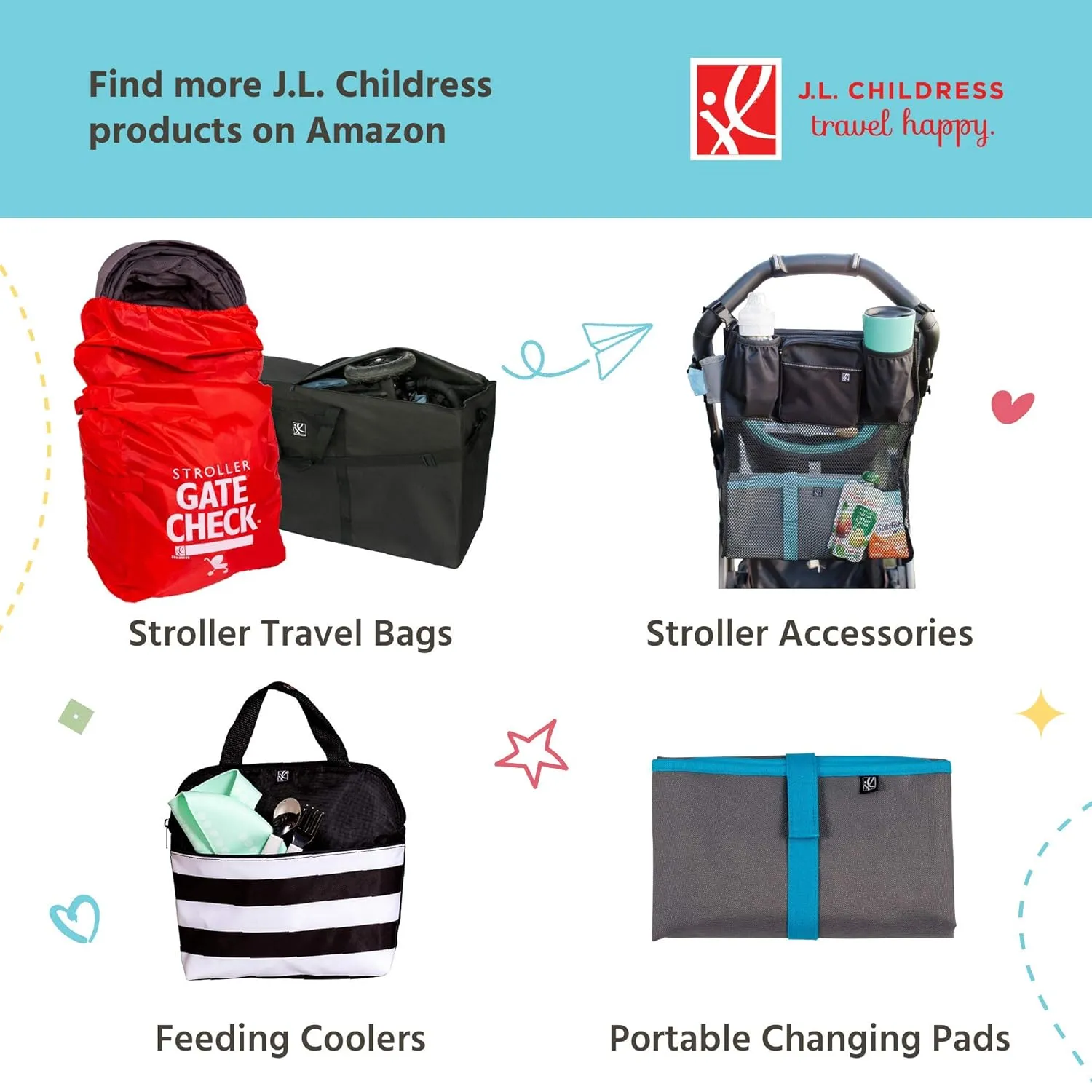 J.L. Childress Deluxe Gate Check Bag for Car Seats - Premium Heavy-Duty Durable Air Travel Bag, Backpack Straps - Fits Convertible Car Seats, Infant Carriers & Booster Seats (Grey)