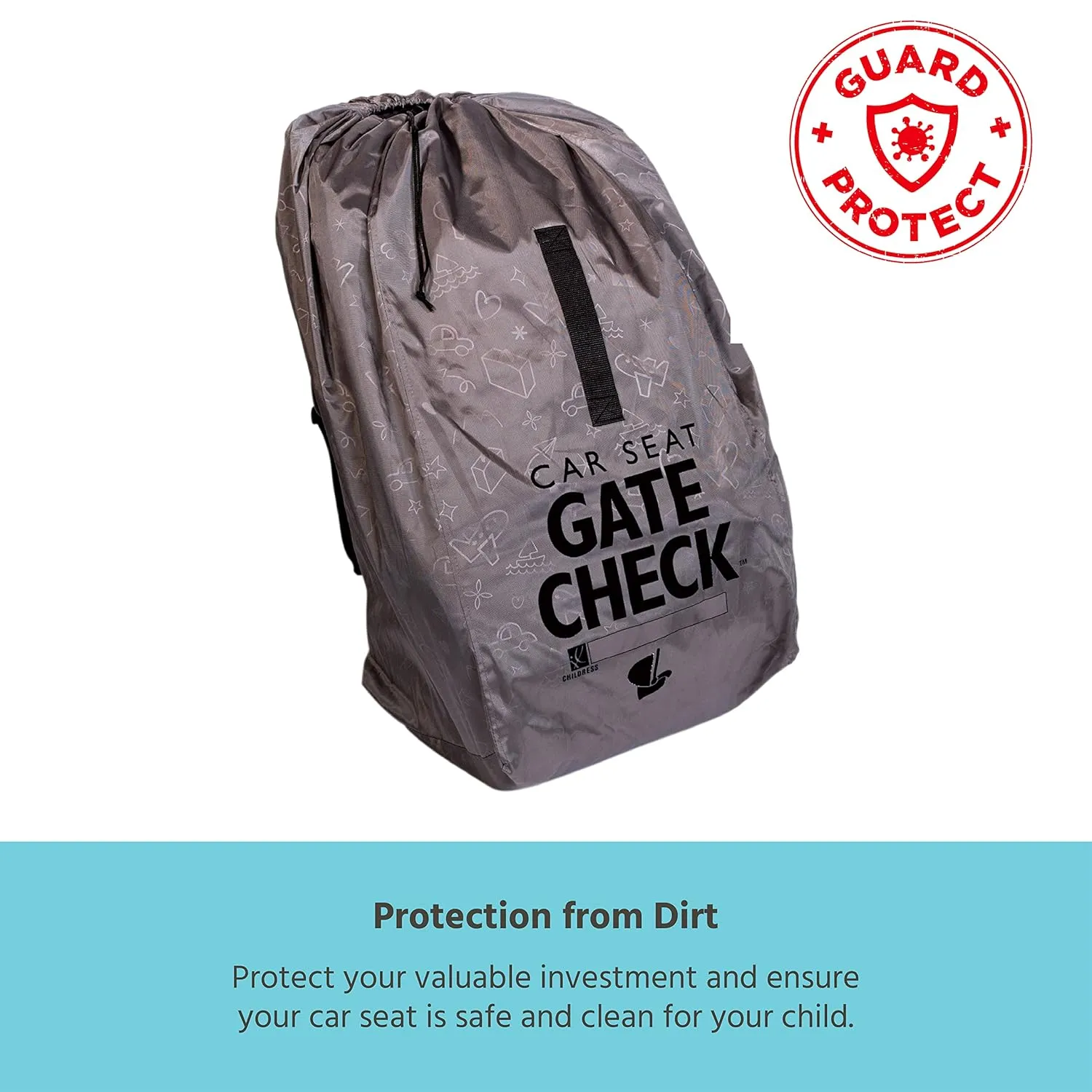 J.L. Childress Deluxe Gate Check Bag for Car Seats - Premium Heavy-Duty Durable Air Travel Bag, Backpack Straps - Fits Convertible Car Seats, Infant Carriers & Booster Seats (Grey)