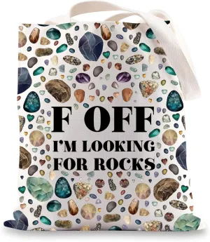 JNIAP Rock Collector Tote Bag Rock Lover Gift Geologist Gift F Off I'm Looking For Rocks Rock Hunter Shoulder Bag