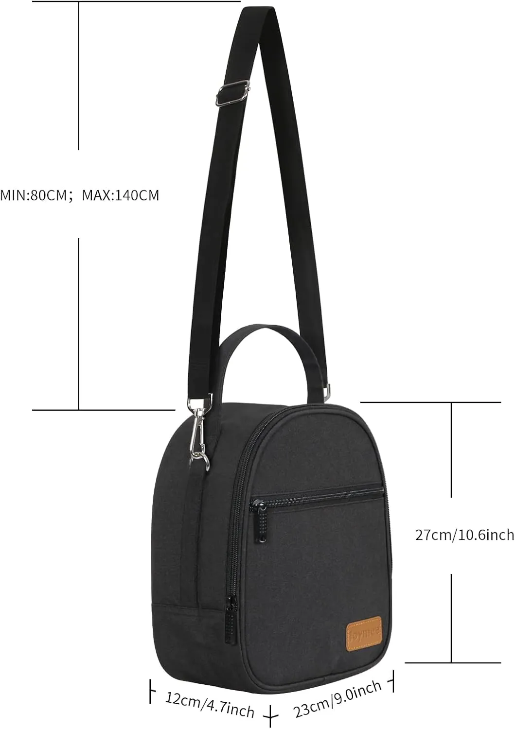 Joymee Lunch Box Insulated Lunch Bag Women Men Reusable Cooler Bag Adult Cute Lunch Tote Bags with Front Zipper Pocket,Adjustable Shoulder Strap for Work Office Picnic Travel, Black