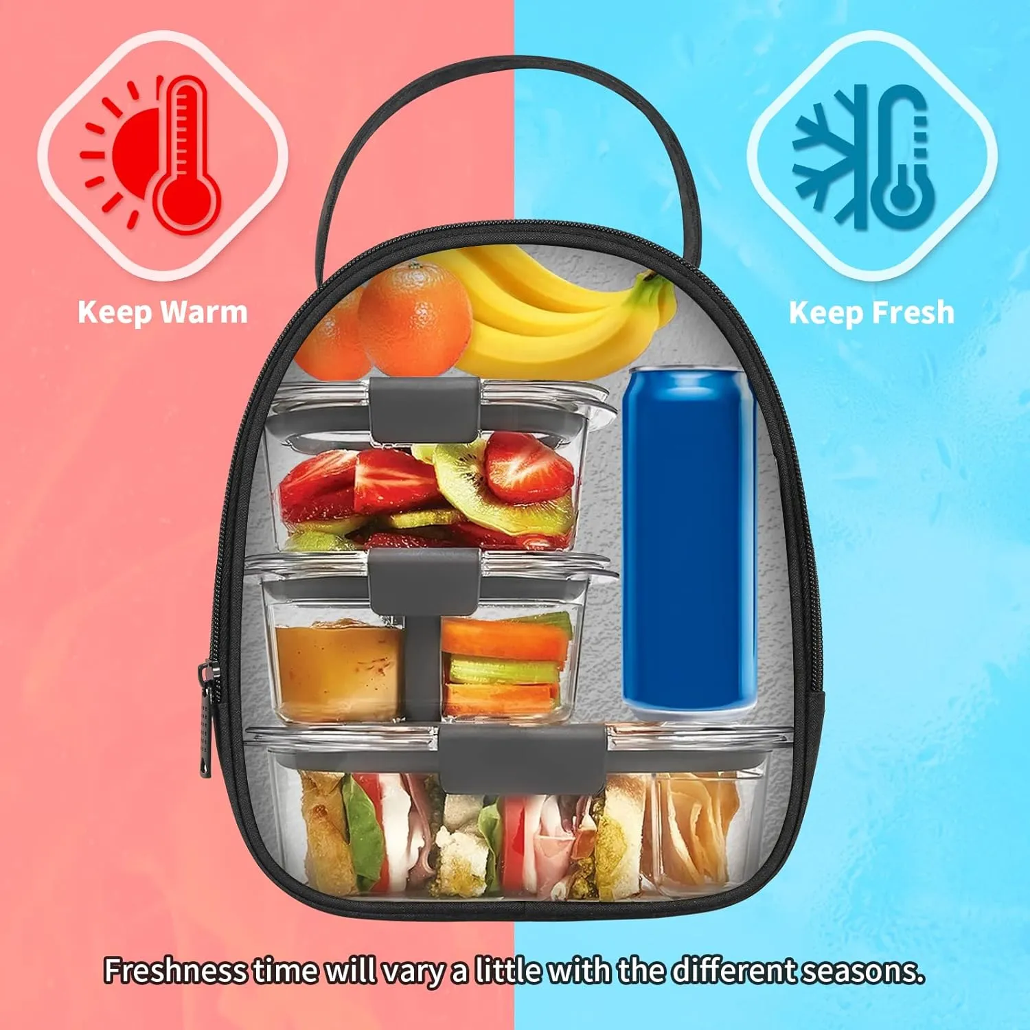 Joymee Lunch Box Insulated Lunch Bag Women Men Reusable Cooler Bag Adult Cute Lunch Tote Bags with Front Zipper Pocket,Adjustable Shoulder Strap for Work Office Picnic Travel, Black