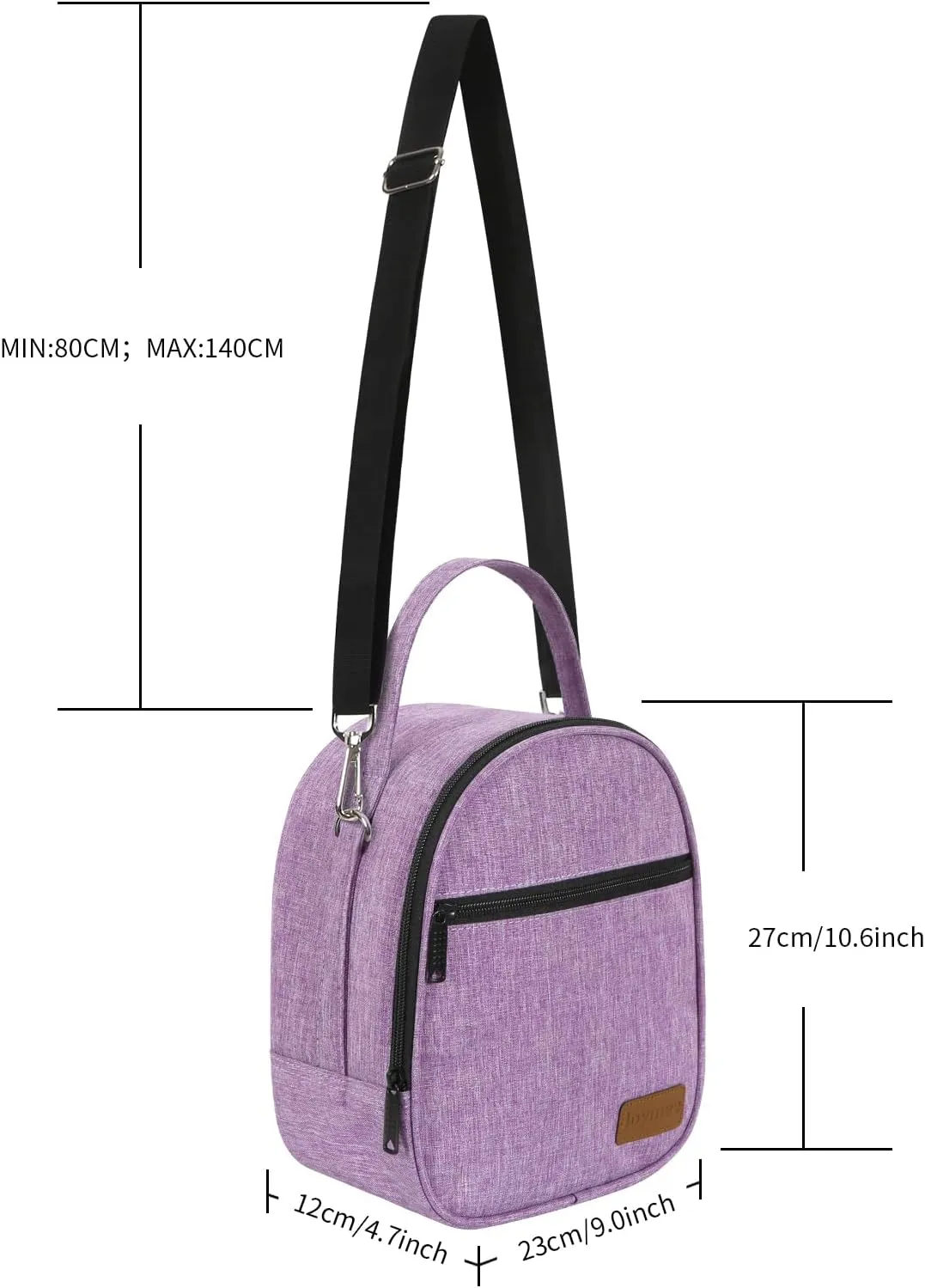 Joymee Lunch Box Insulated Lunch Bag Women Men Reusable Cooler Bag Adult Cute Lunch Tote Bags with Front Zipper Pocket,Adjustable Shoulder Strap for Work Office Picnic Travel, Purple