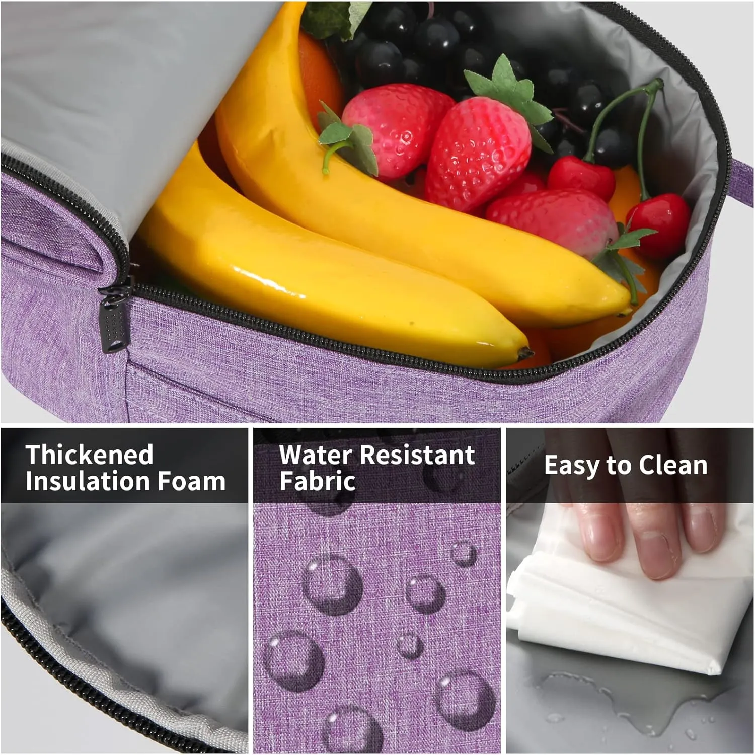 Joymee Lunch Box Insulated Lunch Bag Women Men Reusable Cooler Bag Adult Cute Lunch Tote Bags with Front Zipper Pocket,Adjustable Shoulder Strap for Work Office Picnic Travel, Purple