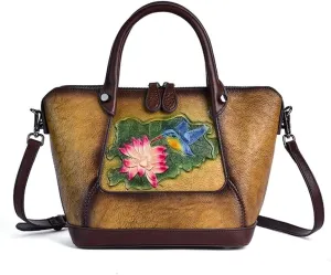 JSEIAJB Handbag Women's Bag Designer Vintage Floral Handbag Vintage Embossed Large Capacity Shoulder Bag