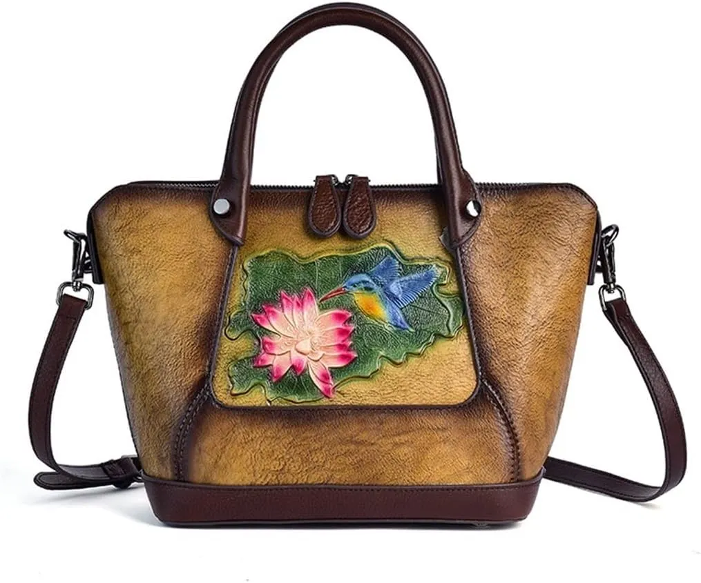 JSEIAJB Handbag Women's Bag Designer Vintage Floral Handbag Vintage Embossed Large Capacity Shoulder Bag