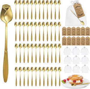 Jucoan 50 Set Bridal Shower Party Favor for Guests, Stainless Steel Rose Shaped Coffee Spoons Tea Party Favor Set with Sheer Organza Favor Gift Bag, Thank You Card for Wedding Engagement Souvenir
