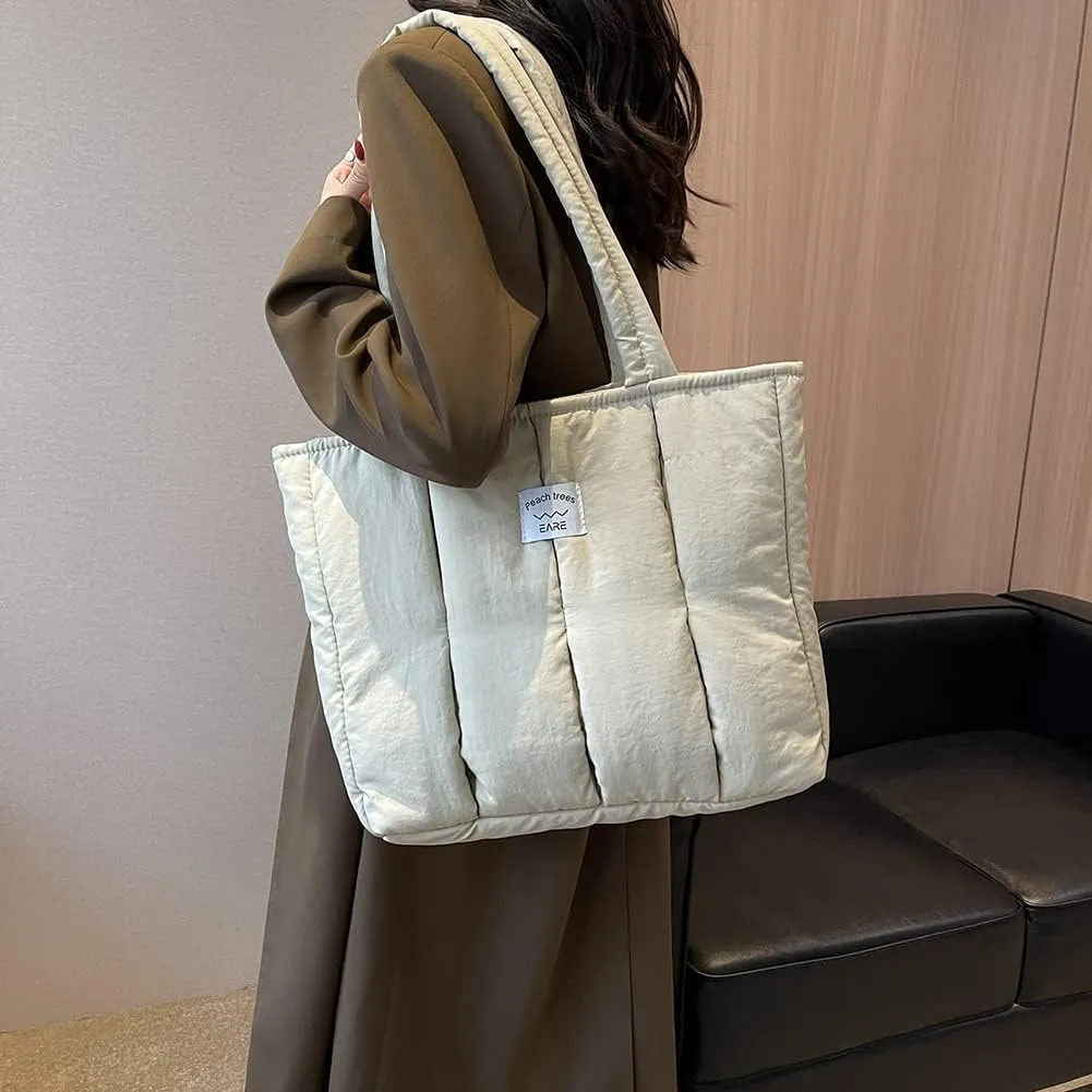 Juoxeepy Puffer Tote Bag Puffy Purse for Women Lightweight Nylon Shoulder Bag Padding Hobo Handbag