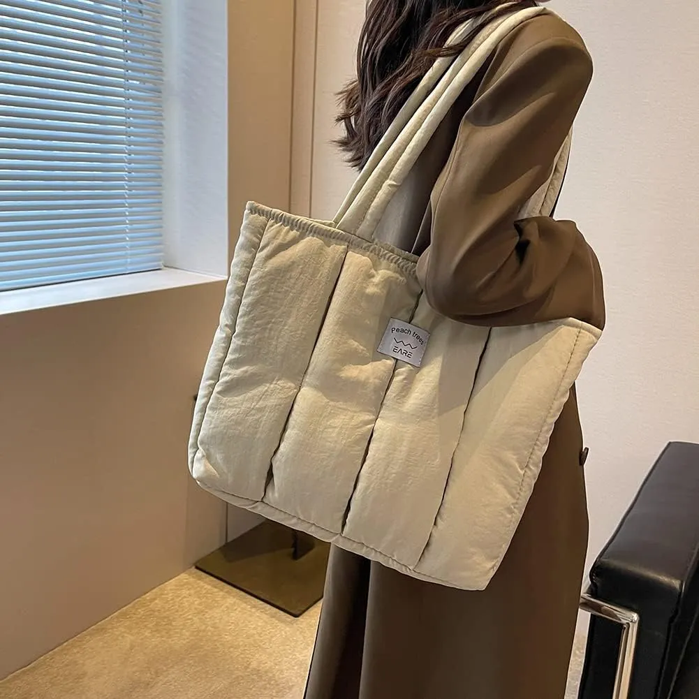 Juoxeepy Puffer Tote Bag Puffy Purse for Women Lightweight Nylon Shoulder Bag Padding Hobo Handbag