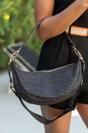 Kelly Black Raffia Crossbody Purse SALE