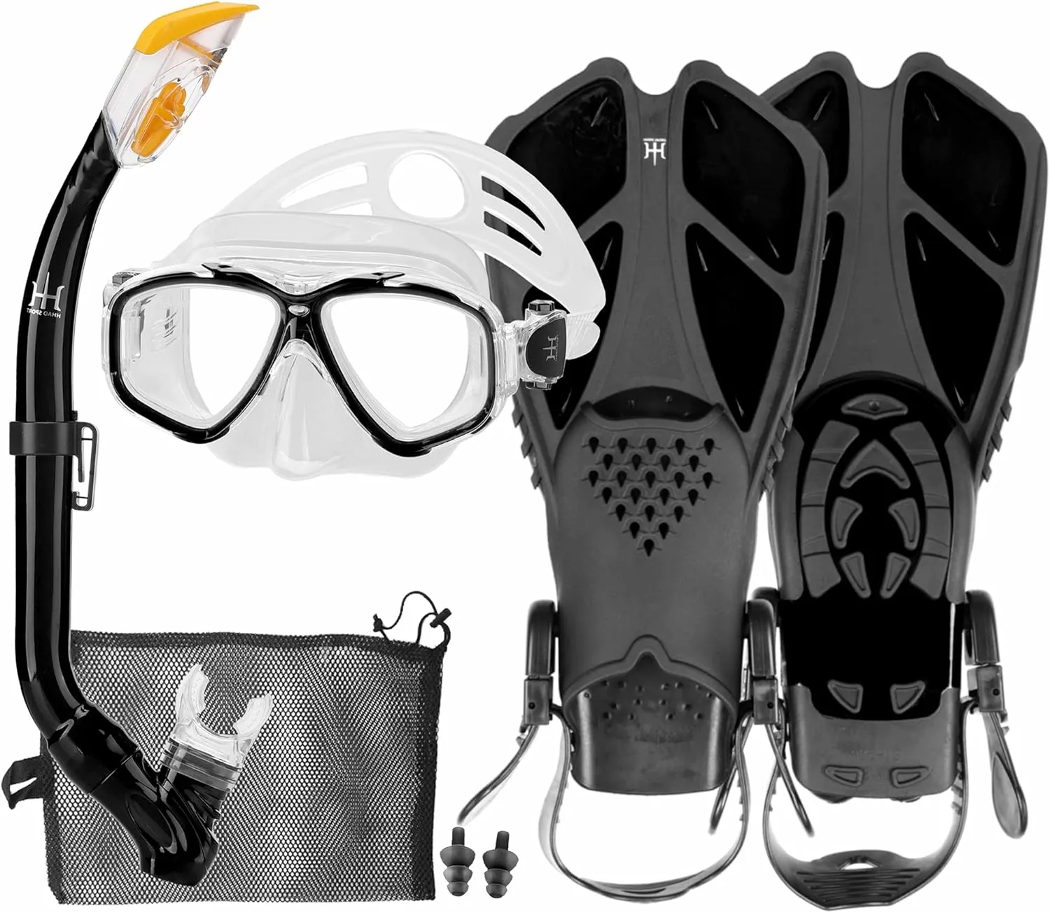 Kids Mask Fins Snorkel Set Snorkeling Packages, with Diving Mask, Snorkel, Adjustable Swim Fins, Mesh Bag, Anti-Fog Anti-Leak Snorkeling Gear for Kids for Snorkeling Swimming Diving