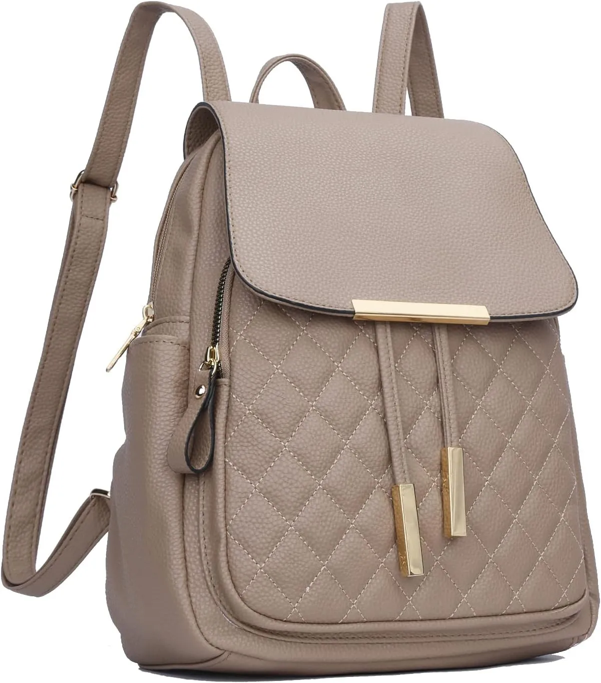 KKXIU Quilted Trendy Leather Backpack Purse for Women and Ladies Shoulder Travel Daypacks Bags (Khaki)