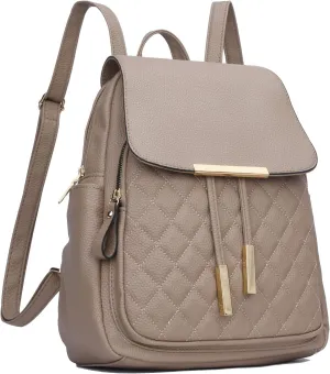 KKXIU Quilted Trendy Leather Backpack Purse for Women and Ladies Shoulder Travel Daypacks Bags (Khaki)